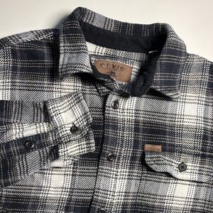 Orvis Flannel Shacket Men's Small Black White Plaid Shirt Jacket Heavy Button Up